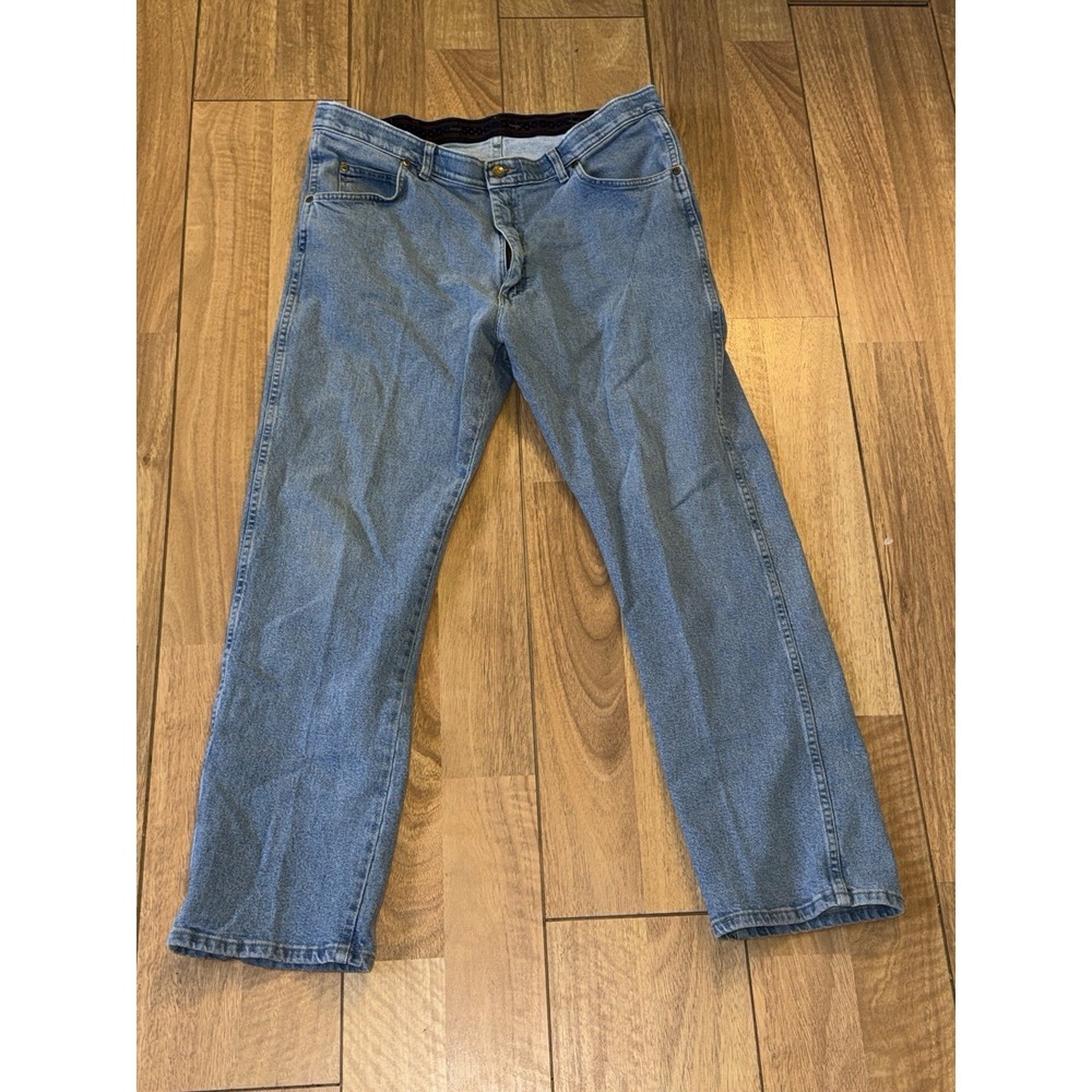 Men's Wrangler Light Blue Regular Fit Zip Fly Jeans Size 38x32
